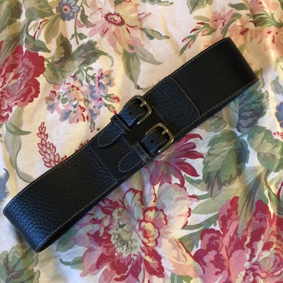 Vtg Y2K ANN TAYLOR LOFT Size Medium Dual Buckle Belt LEATHER Dual Buckle Brass - Picture 3 of 16